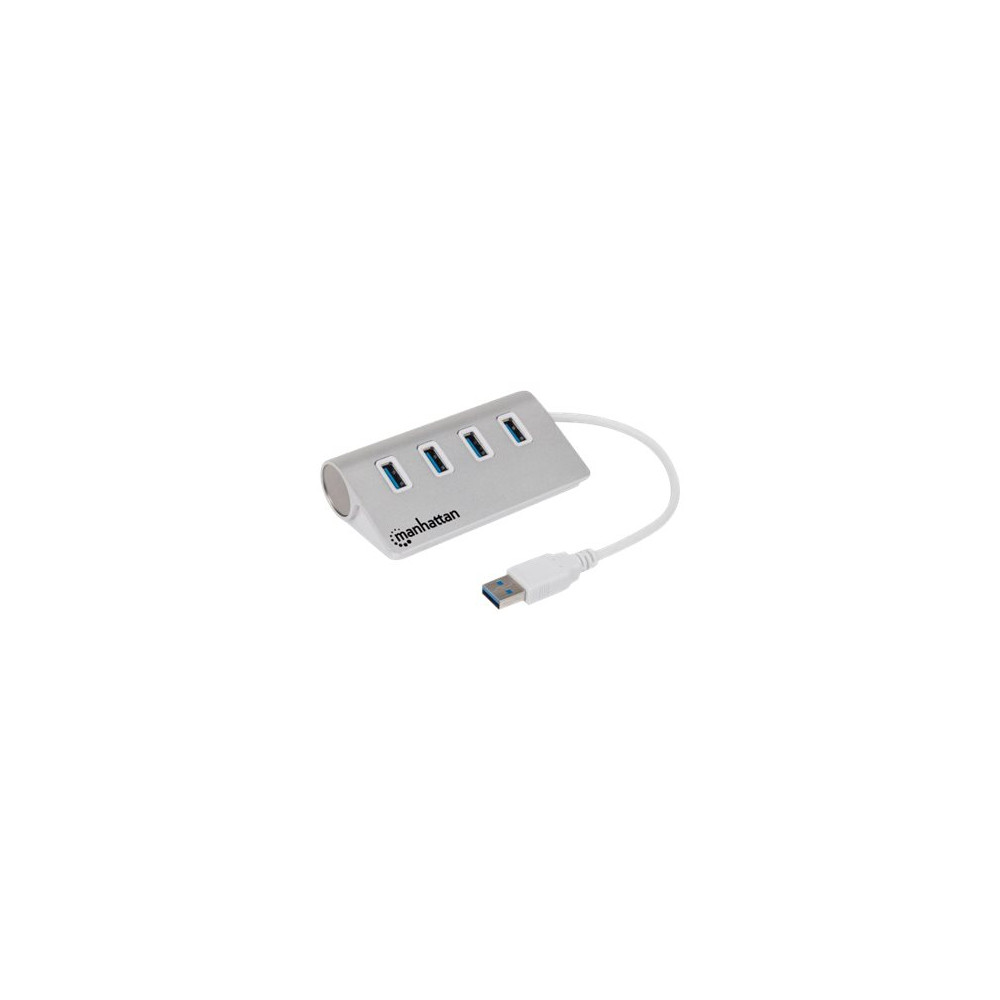 Produktbild för Manhattan USB-A 4-Port Hub, 4x USB-A Ports, 5 Gbps (USB 3.2 Gen1 aka USB 3.0), Bus Powered, Fast charging up to 0.9A, SuperSpeed USB, Aluminium Housing, Windows and Mac, Silver, Three Year Warranty, Blister - hubb - 4 portar