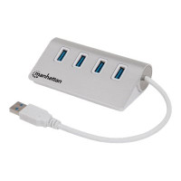 Produktbild för Manhattan USB-A 4-Port Hub, 4x USB-A Ports, 5 Gbps (USB 3.2 Gen1 aka USB 3.0), Bus Powered, Fast charging up to 0.9A, SuperSpeed USB, Aluminium Housing, Windows and Mac, Silver, Three Year Warranty, Blister - hubb - 4 portar