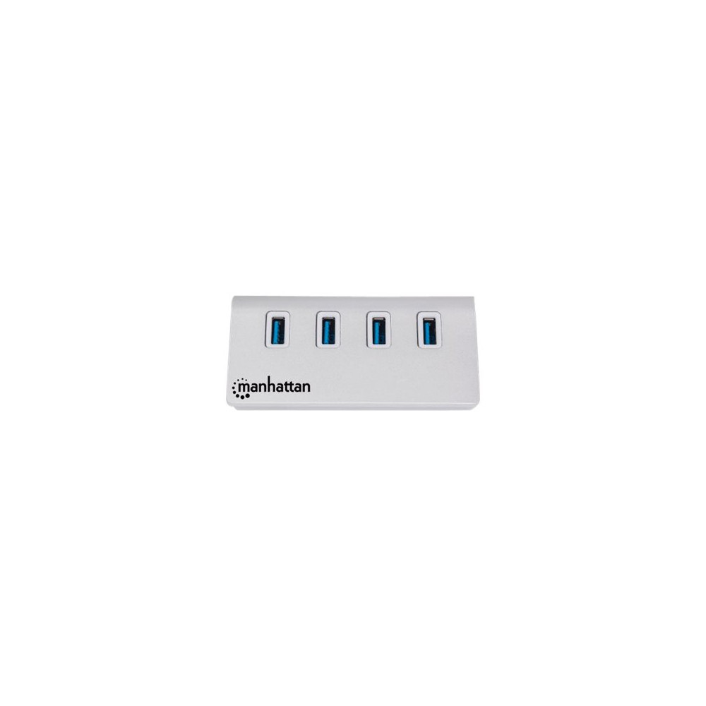 Produktbild för Manhattan USB-A 4-Port Hub, 4x USB-A Ports, 5 Gbps (USB 3.2 Gen1 aka USB 3.0), Bus Powered, Fast charging up to 0.9A, SuperSpeed USB, Aluminium Housing, Windows and Mac, Silver, Three Year Warranty, Blister - hubb - 4 portar