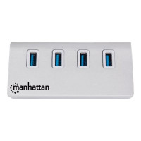 Produktbild för Manhattan USB-A 4-Port Hub, 4x USB-A Ports, 5 Gbps (USB 3.2 Gen1 aka USB 3.0), Bus Powered, Fast charging up to 0.9A, SuperSpeed USB, Aluminium Housing, Windows and Mac, Silver, Three Year Warranty, Blister - hubb - 4 portar