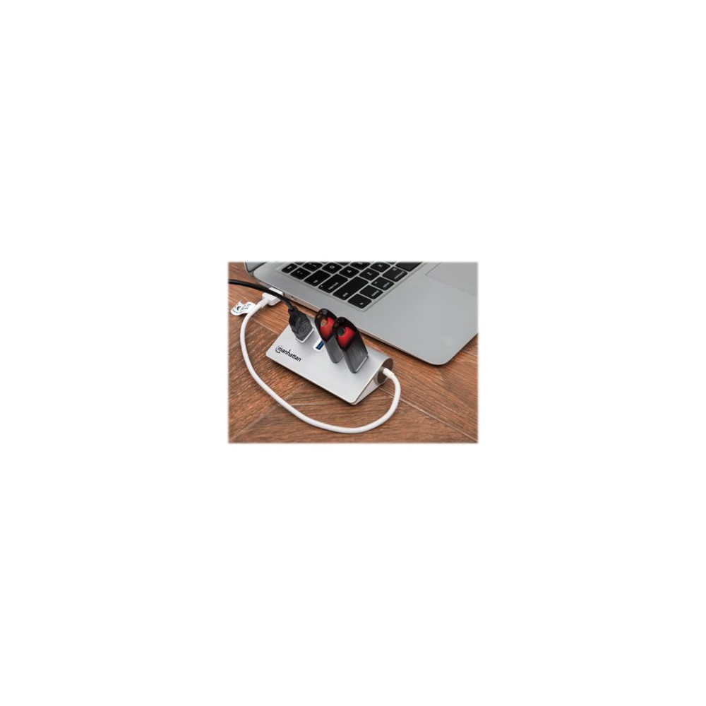 Produktbild för Manhattan USB-A 4-Port Hub, 4x USB-A Ports, 5 Gbps (USB 3.2 Gen1 aka USB 3.0), Bus Powered, Fast charging up to 0.9A, SuperSpeed USB, Aluminium Housing, Windows and Mac, Silver, Three Year Warranty, Blister - hubb - 4 portar