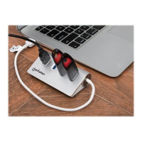 Produktbild för Manhattan USB-A 4-Port Hub, 4x USB-A Ports, 5 Gbps (USB 3.2 Gen1 aka USB 3.0), Bus Powered, Fast charging up to 0.9A, SuperSpeed USB, Aluminium Housing, Windows and Mac, Silver, Three Year Warranty, Blister - hubb - 4 portar