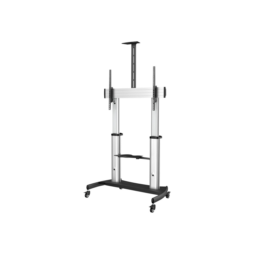 Produktbild för StarTech.com Mobilt TV-stativ - Kraftig TV-vagn för 60-100-tums skärmar (100kg) - Höjdjusterbart golvstativ på hjul för platta skärmar - Universellt TV-stativ med hyllor vagn - för platt panel - svart, silver
