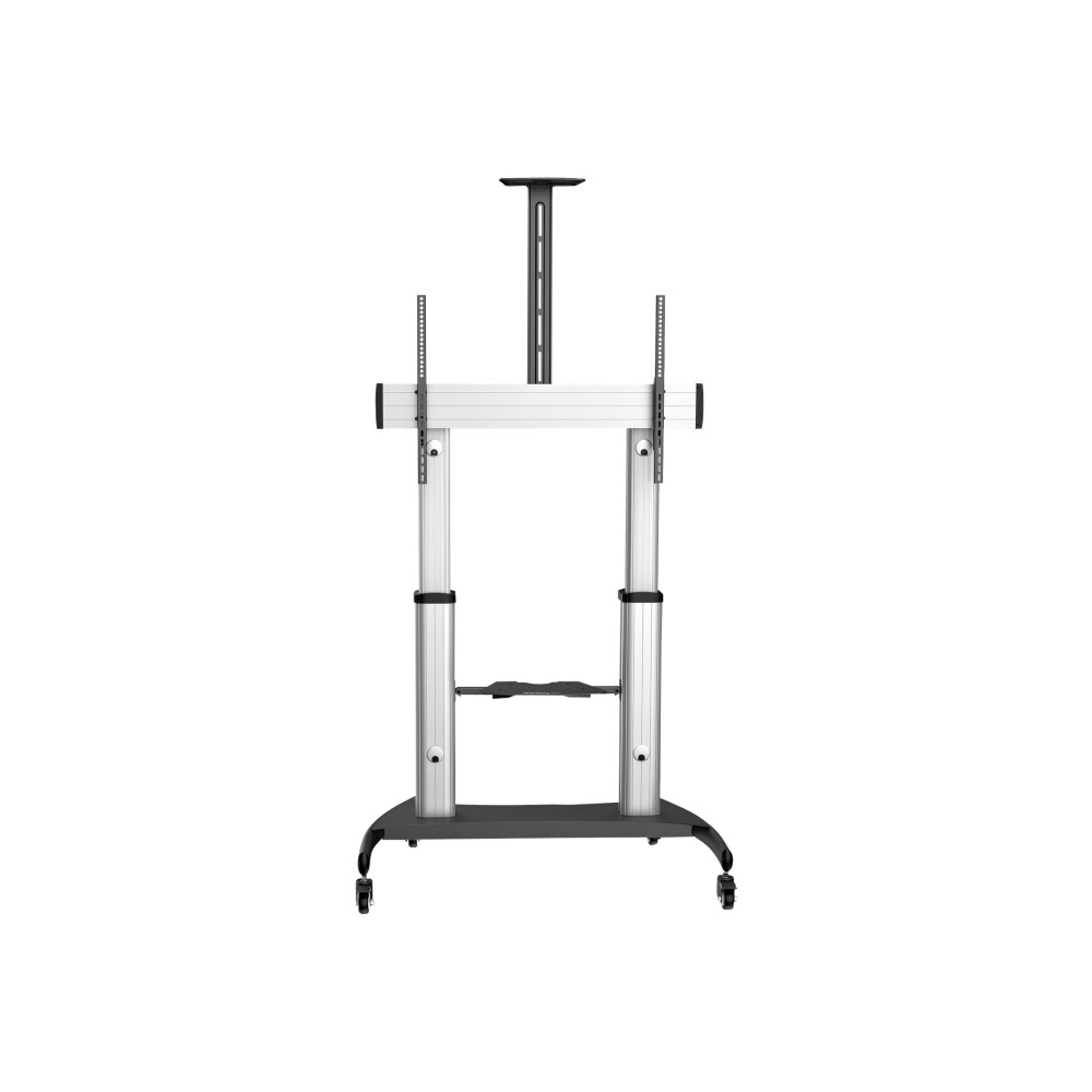Produktbild för StarTech.com Mobilt TV-stativ - Kraftig TV-vagn för 60-100-tums skärmar (100kg) - Höjdjusterbart golvstativ på hjul för platta skärmar - Universellt TV-stativ med hyllor vagn - för platt panel - svart, silver