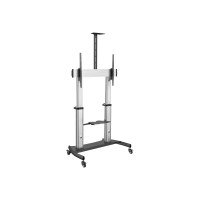 Produktbild för StarTech.com Mobilt TV-stativ - Kraftig TV-vagn för 60-100-tums skärmar (100kg) - Höjdjusterbart golvstativ på hjul för platta skärmar - Universellt TV-stativ med hyllor vagn - för platt panel - svart, silver