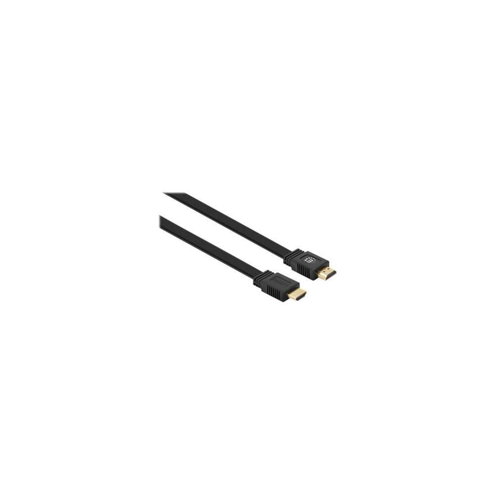 Produktbild för Manhattan HDMI Cable with Ethernet (Flat), 4K@60Hz (Premium High Speed), 5m, Male to Male, Black, Ultra HD 4k x 2k, Fully Shielded, Gold Plated Contacts, Lifetime Warranty, Polybag - HDMI-kabel med Ethernet - 5 m