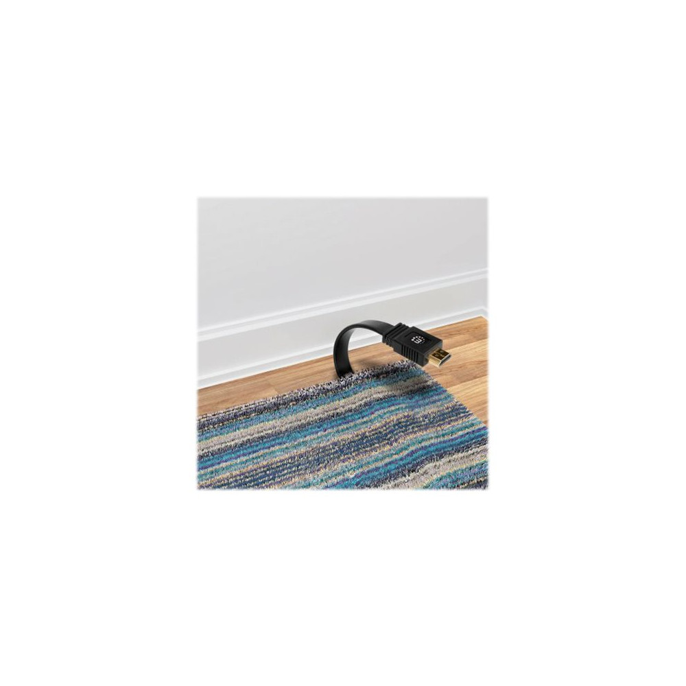 Produktbild för Manhattan HDMI Cable with Ethernet (Flat), 4K@60Hz (Premium High Speed), 5m, Male to Male, Black, Ultra HD 4k x 2k, Fully Shielded, Gold Plated Contacts, Lifetime Warranty, Polybag - HDMI-kabel med Ethernet - 5 m