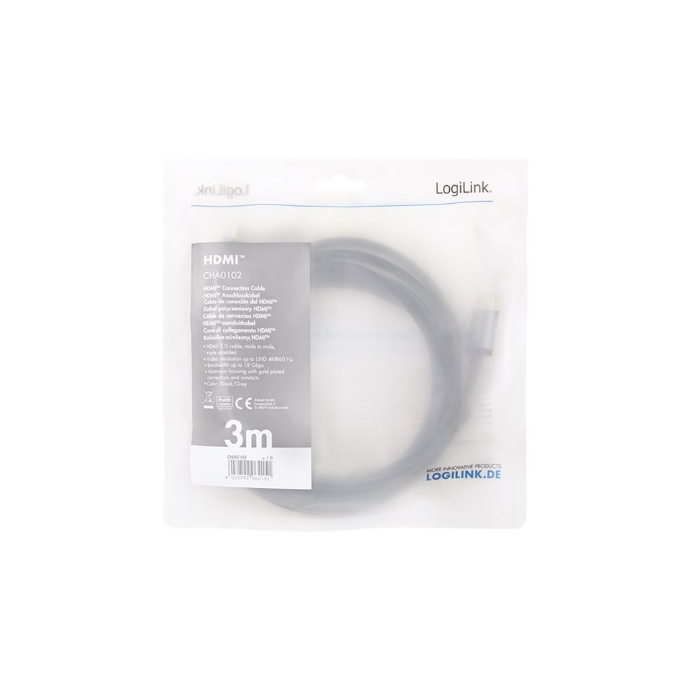 Produktbild för LogiLink HDMI-kabel med Ethernet - 3 m