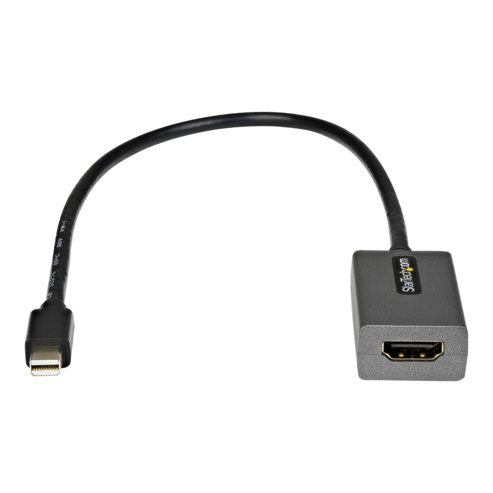 Produktbild för Startech Mini DisplayPort to HDMI Adapter, mDP to HDMI Adapter Dongle, 1080p, Mini DisplayPort 1.2 to HDMI Monitor/Display, Mini DP to HDMI Video Converter, 12" Long Attached Cable - Thunderbolt 1/2 Compatible (MDP2HDEC) - videokort - Mini DisplayPort / H