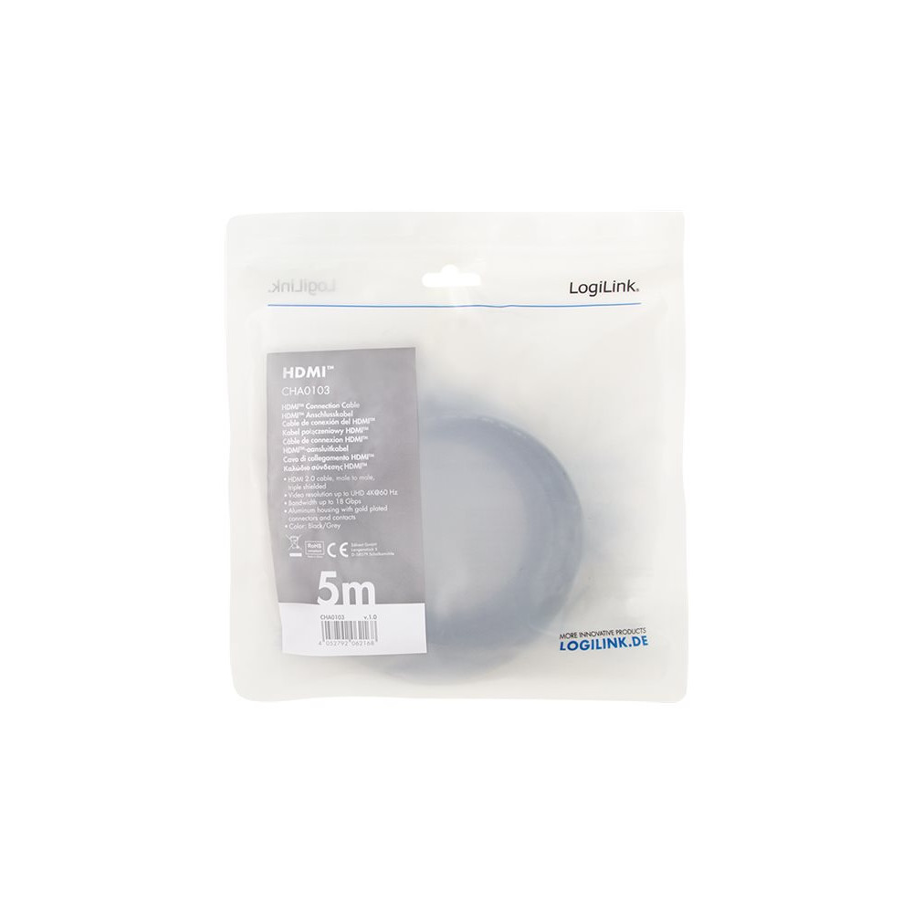 Produktbild för LogiLink HDMI-kabel med Ethernet - 5 m