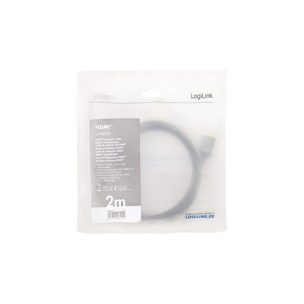 Produktbild för LogiLink HDMI-kabel med Ethernet - 2 m
