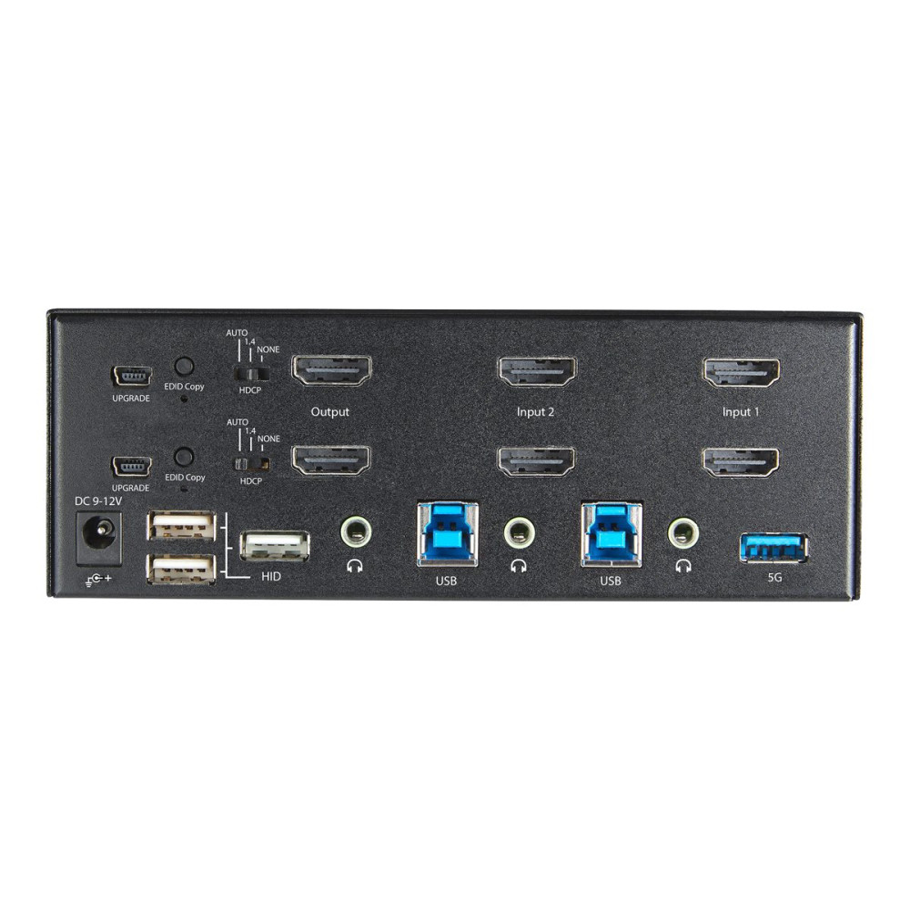 Produktbild för StarTech.com 2-ports HDMI KVM-switch för dubbla skärmar - 4K 60 Hz Ultra HD HDR - Desktop 4K HDMI 2.0 KVM-switch med 2 portar USB 3.0-hubb (5 Gbit/s) och 4x USB 2.0 HID, ljud - Snabbtangenter för omkoppling - TAA - omkopplare för tangentbord/video/mus/lju