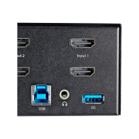 Produktbild för StarTech.com 2-ports HDMI KVM-switch för dubbla skärmar - 4K 60 Hz Ultra HD HDR - Desktop 4K HDMI 2.0 KVM-switch med 2 portar USB 3.0-hubb (5 Gbit/s) och 4x USB 2.0 HID, ljud - Snabbtangenter för omkoppling - TAA - omkopplare för tangentbord/video/mus/lju