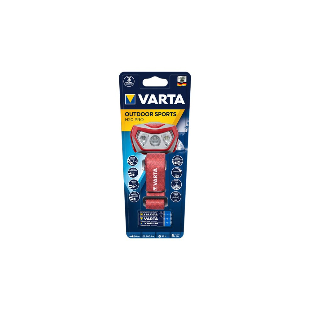 Produktbild för Varta Outdoor Sports H20 PRO - huvudficklampa - LED - rött/vitt ljus