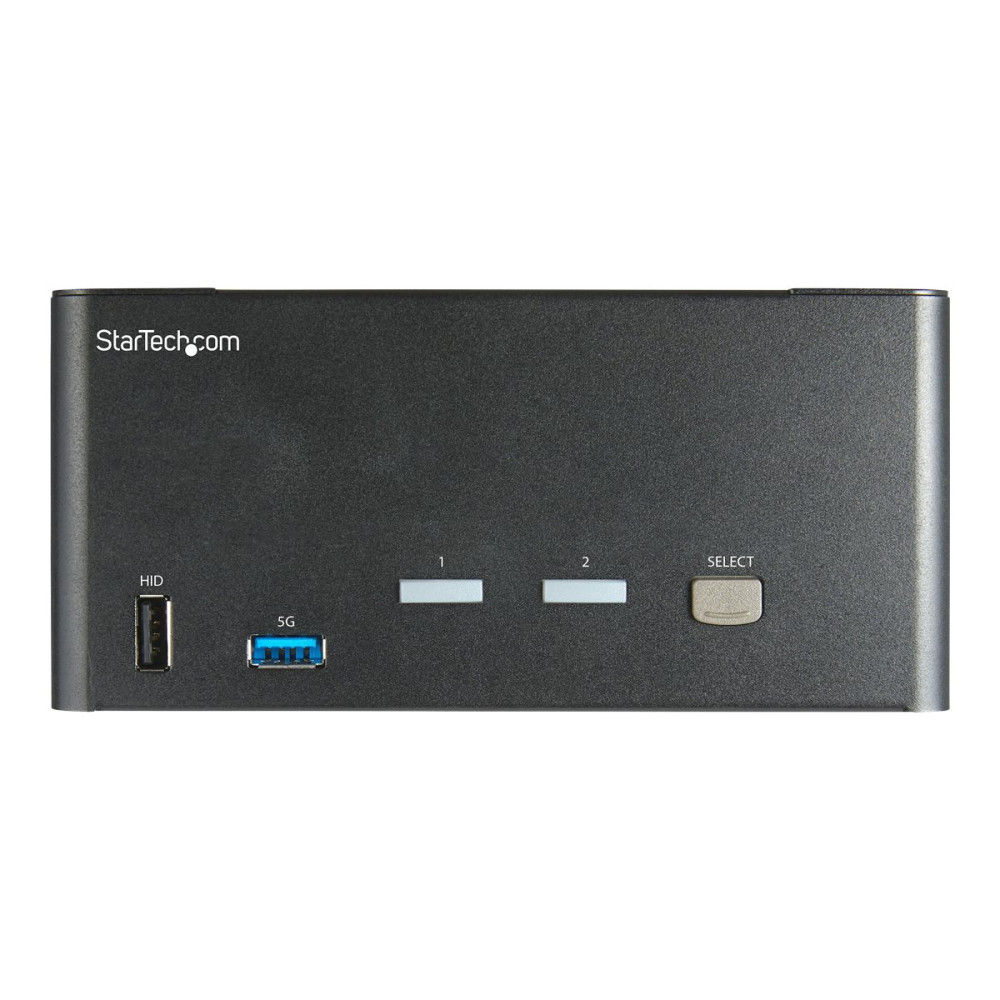Produktbild för StarTech.com 2-ports DisplayPort KVM-switch för tre skärmar - 4K 60 Hz UHD HDR - Desktop DP 1.2 KVM med 2 portar USB 3.0-hubb (5 Gbit/s) och 4x USB 2.0 HID-portar, ljud - Snabbtangenter för omkoppling - TAA - omkopplare för tangentbord/video/mus/ljud - 2 