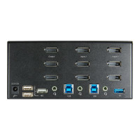 Produktbild för StarTech.com 2-ports DisplayPort KVM-switch för tre skärmar - 4K 60 Hz UHD HDR - Desktop DP 1.2 KVM med 2 portar USB 3.0-hubb (5 Gbit/s) och 4x USB 2.0 HID-portar, ljud - Snabbtangenter för omkoppling - TAA - omkopplare för tangentbord/video/mus/ljud - 2 