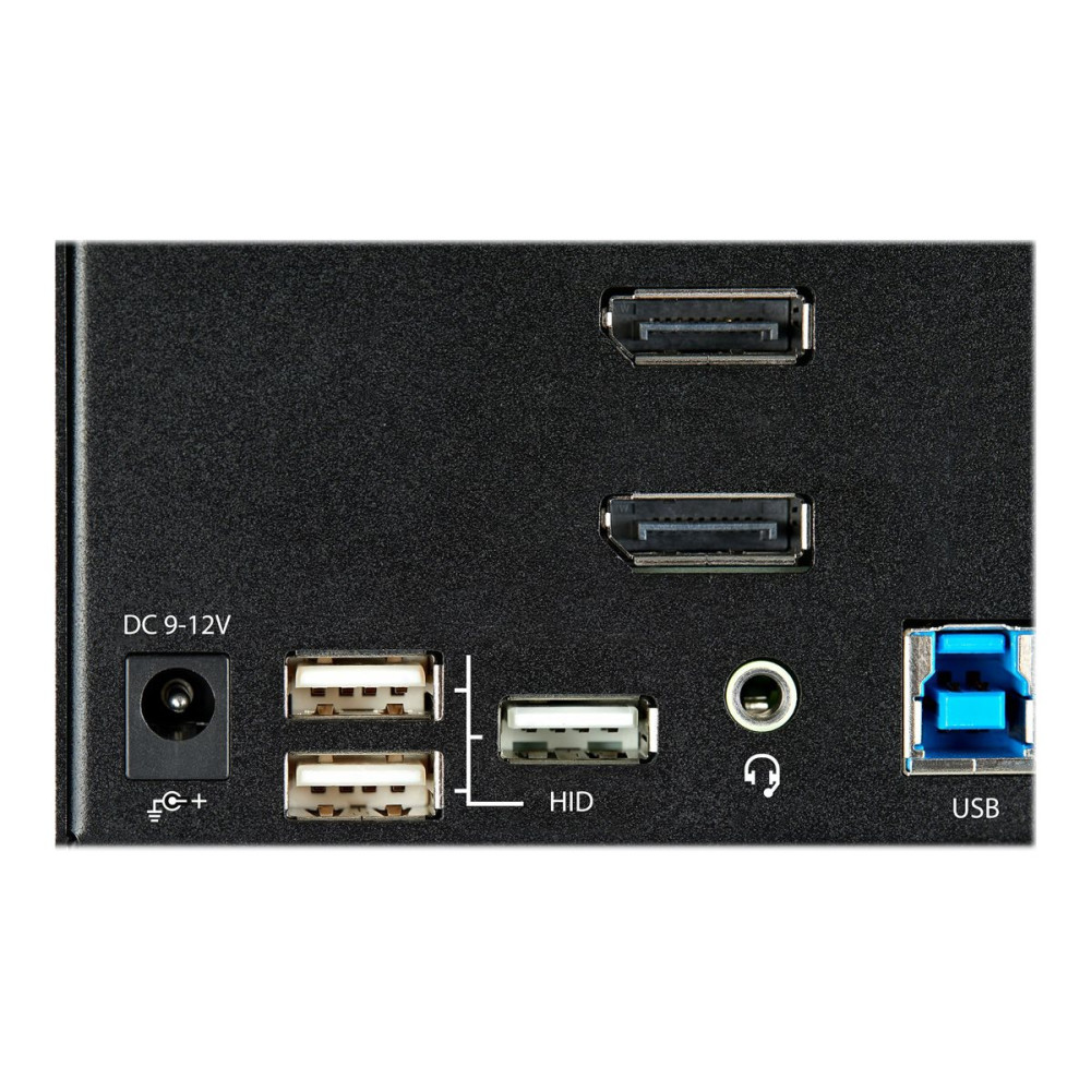 Produktbild för StarTech.com 2-ports DisplayPort KVM-switch för tre skärmar - 4K 60 Hz UHD HDR - Desktop DP 1.2 KVM med 2 portar USB 3.0-hubb (5 Gbit/s) och 4x USB 2.0 HID-portar, ljud - Snabbtangenter för omkoppling - TAA - omkopplare för tangentbord/video/mus/ljud - 2 