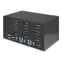 Produktbild för StarTech.com 2-ports DisplayPort KVM-switch för tre skärmar - 4K 60 Hz UHD HDR - Desktop DP 1.2 KVM med 2 portar USB 3.0-hubb (5 Gbit/s) och 4x USB 2.0 HID-portar, ljud - Snabbtangenter för omkoppling - TAA - omkopplare för tangentbord/video/mus/ljud - 2 