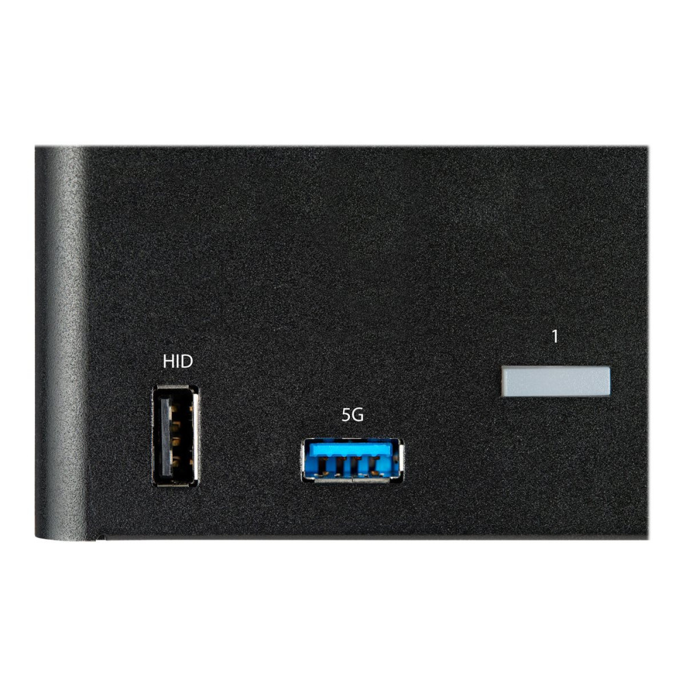 Produktbild för StarTech.com 2-ports DisplayPort KVM-switch för tre skärmar - 4K 60 Hz UHD HDR - Desktop DP 1.2 KVM med 2 portar USB 3.0-hubb (5 Gbit/s) och 4x USB 2.0 HID-portar, ljud - Snabbtangenter för omkoppling - TAA - omkopplare för tangentbord/video/mus/ljud - 2 