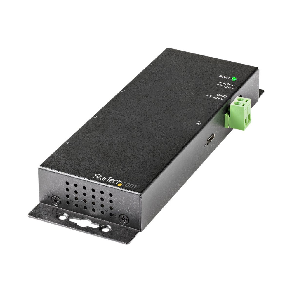 Produktbild för StarTech.com 4-port USB C-hubb 10 Gbps - Industriell USB-C-hubb i metall - 2x USB-C &amp;amp; 2x USB-A - ESD-överspänningsskydd - USB-C eller USB-A-värd - Självdriven monterbar USB 3.1 Gen 2 Type-C-hubb - hubb - 4 portar