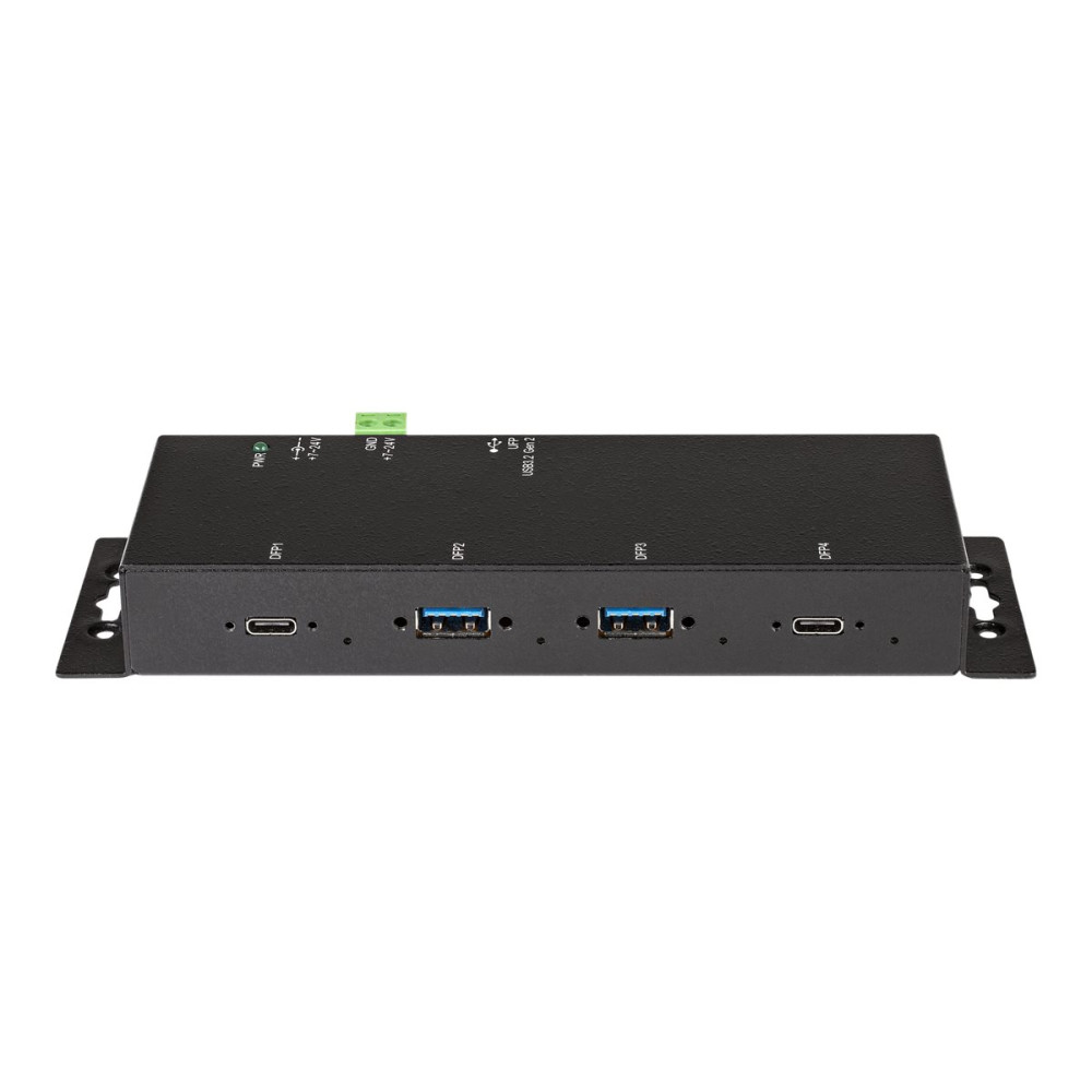 Produktbild för StarTech.com 4-port USB C-hubb 10 Gbps - Industriell USB-C-hubb i metall - 2x USB-C &amp;amp; 2x USB-A - ESD-överspänningsskydd - USB-C eller USB-A-värd - Självdriven monterbar USB 3.1 Gen 2 Type-C-hubb - hubb - 4 portar