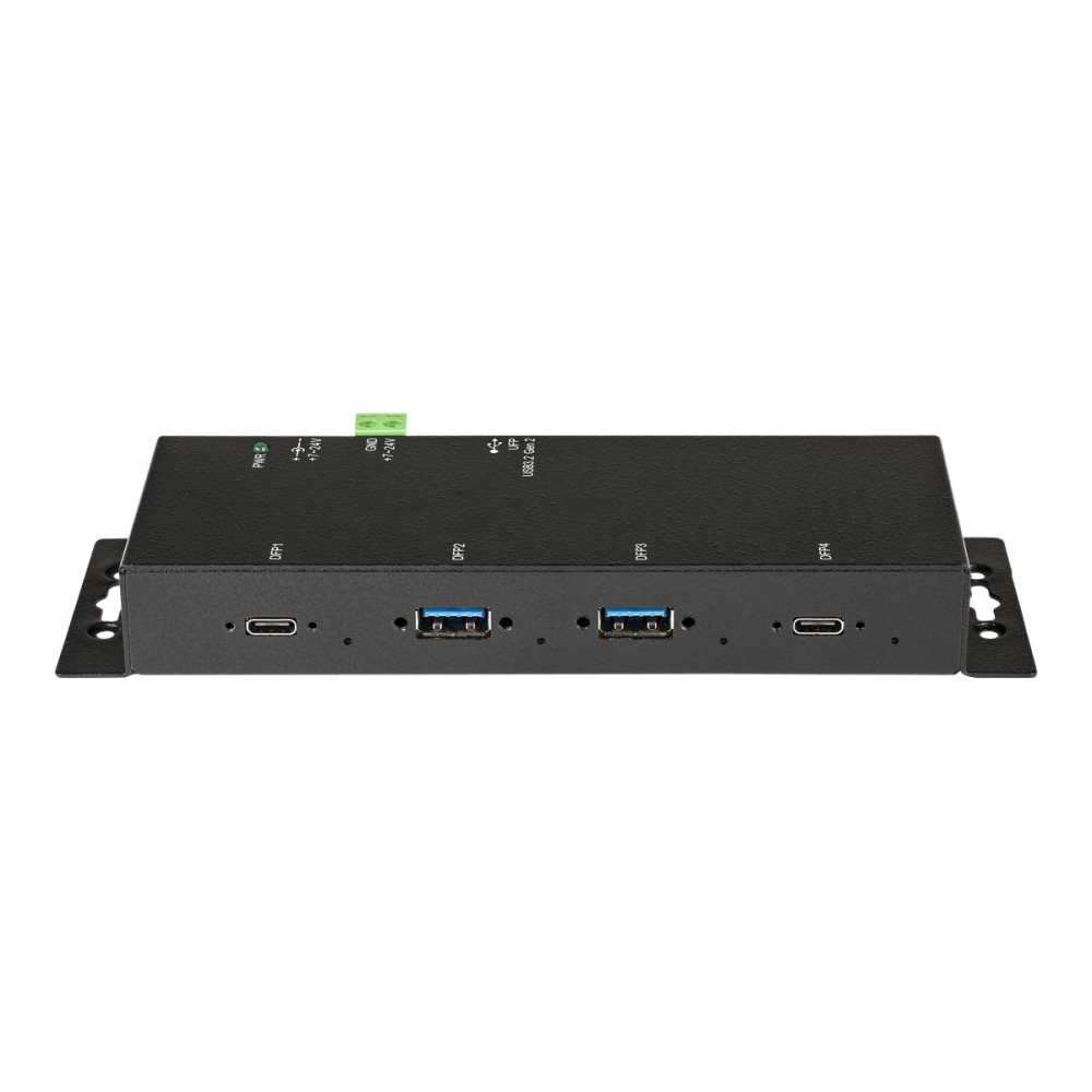 Produktbild för StarTech.com 4-port USB C-hubb 10 Gbps - Industriell USB-C-hubb i metall - 2x USB-C &amp;amp; 2x USB-A - ESD-överspänningsskydd - USB-C eller USB-A-värd - Självdriven monterbar USB 3.1 Gen 2 Type-C-hubb - hubb - 4 portar