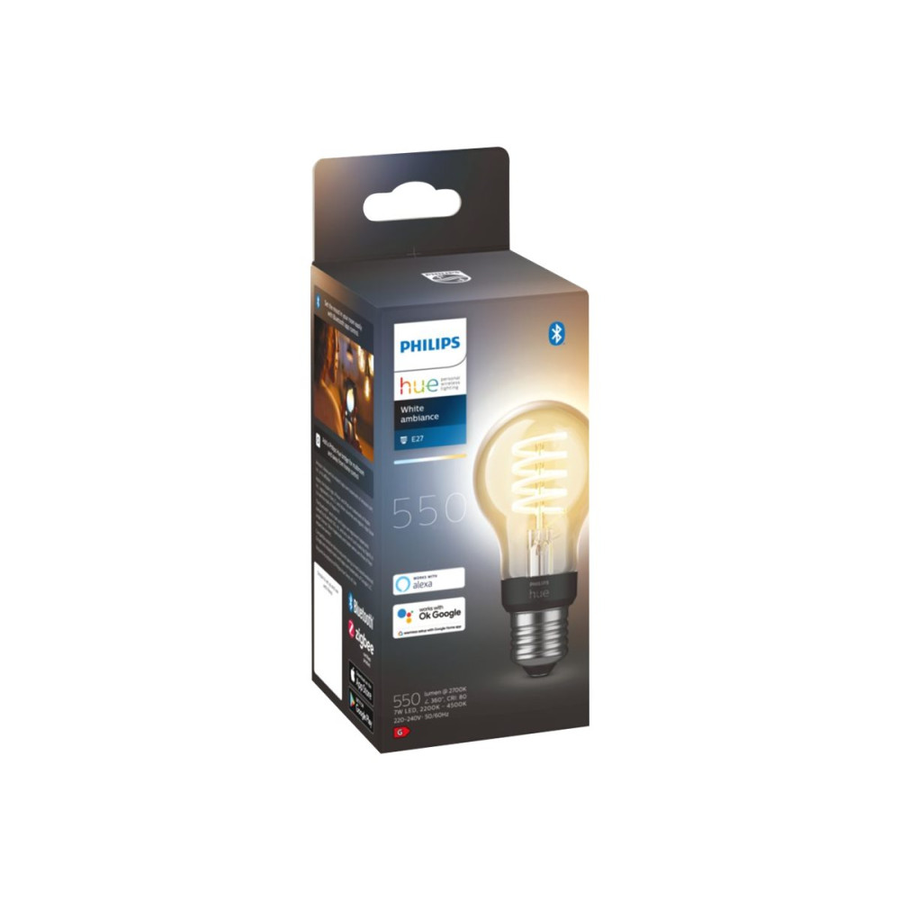Produktbild för Philips Hue White ambiance - LED-glödlampa med filament - form: A60 - klar finish - E27 - 7 W - varmt till kallt vitt ljus - 2200-4500 K