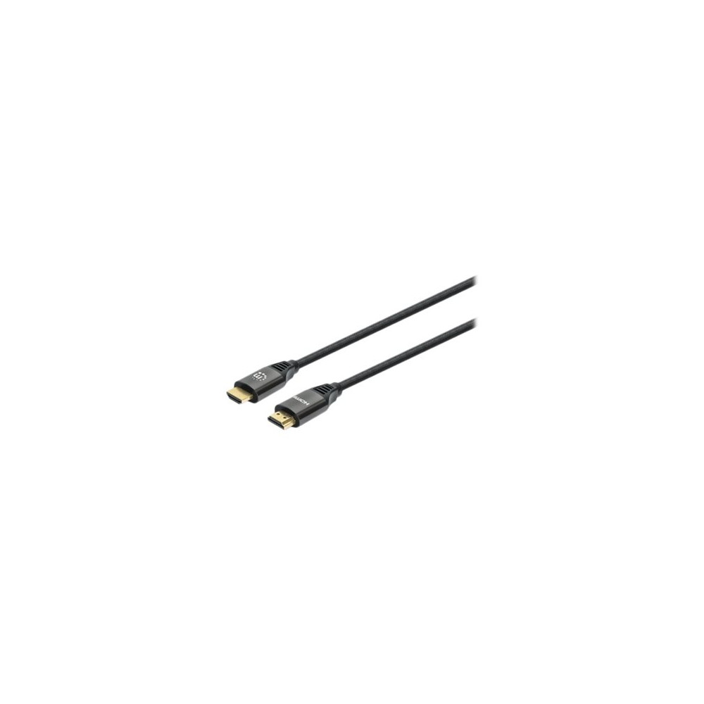 Produktbild för Manhattan HDMI Cable with Ethernet, 8K@60Hz (Ultra High Speed), 3m (Braided), Male to Male, Black, 4K@120Hz, Ultra HD 4k x 2k, Fully Shielded, Gold Plated Contacts, Lifetime Warranty, Polybag - HDMI-kabel med Ethernet - 3 m