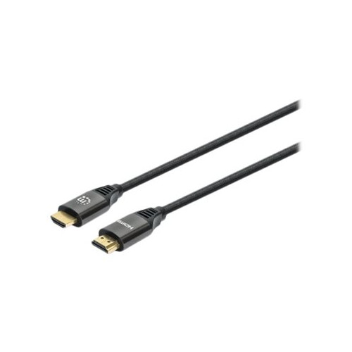Manhattan Manhattan HDMI Cable with Ethernet, 8K@60Hz (Ultra High Speed), 3m (Braided), Male to Male, Black, 4K@120Hz, Ultra HD 4k x 2k, Fully Shielded, Gold Plated Contacts, Lifetime Warranty, Polybag - HDMI-kabel med Ethernet - 3 m