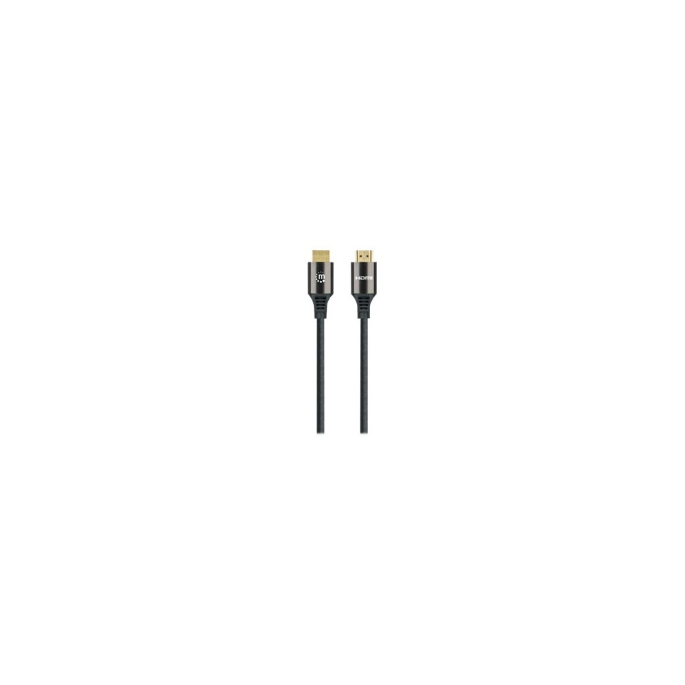 Produktbild för Manhattan HDMI Cable with Ethernet, 8K@60Hz (Ultra High Speed), 3m (Braided), Male to Male, Black, 4K@120Hz, Ultra HD 4k x 2k, Fully Shielded, Gold Plated Contacts, Lifetime Warranty, Polybag - HDMI-kabel med Ethernet - 3 m