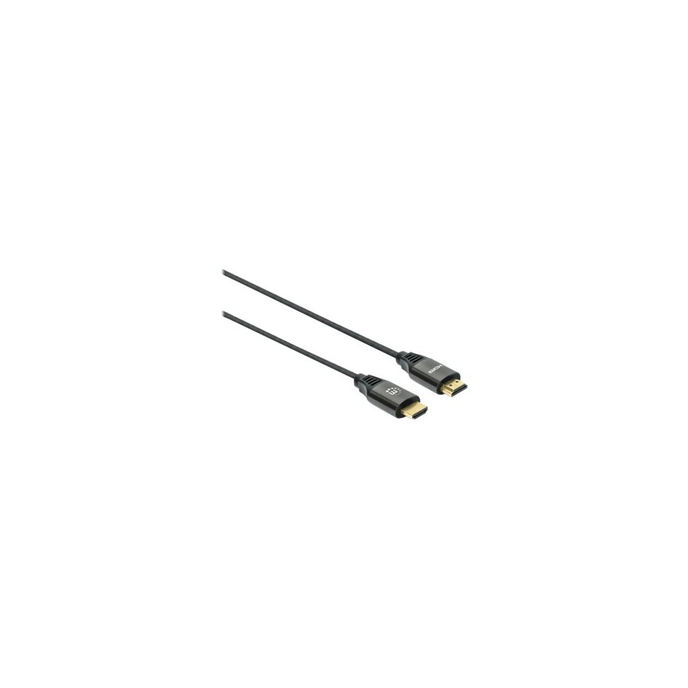 Produktbild för Manhattan HDMI Cable with Ethernet, 8K@60Hz (Ultra High Speed), 3m (Braided), Male to Male, Black, 4K@120Hz, Ultra HD 4k x 2k, Fully Shielded, Gold Plated Contacts, Lifetime Warranty, Polybag - HDMI-kabel med Ethernet - 3 m
