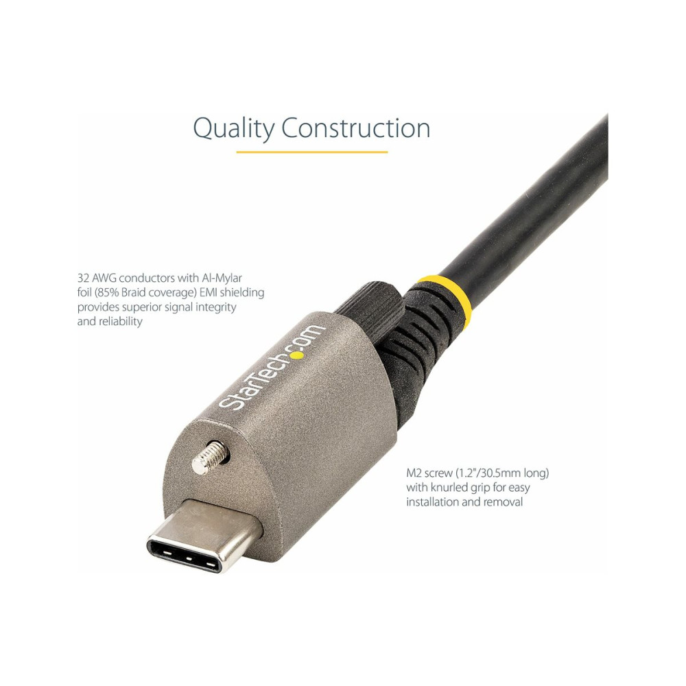 Produktbild för StarTech 1 m toppskruvlåsande USB C-kabel 10 Gbit/s - USB 3.1/3.2 Gen 2 Type-C kabel - 100W (5A) Power Delivery-laddning, DP alt-läge - Enkel skruvlåsning - USB-C-kabel ladda/synkronisera - USB typ C-kabel - USB-C till USB-C - 1 m