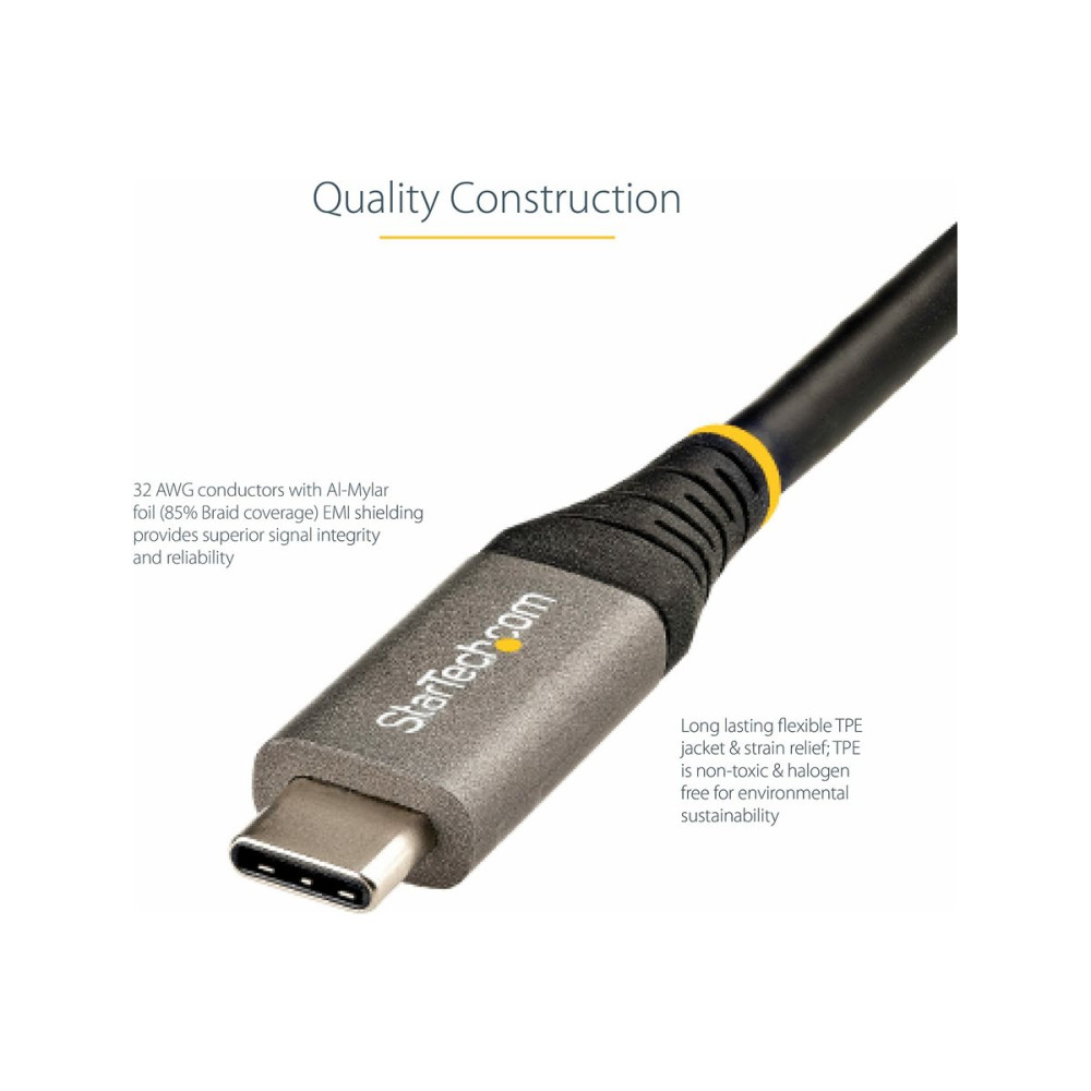 Produktbild för StarTech 50 cm USB C-kabel 10 Gbit/s - USB 3.1/3.2 Gen 2 Type-C kabel - 100W (5A) Power Delivery-laddning, DP alt-läge - USB-C-kabel för USB-C bärbar dator/telefon/enhet - Ladda/synkronisera - USB typ C-kabel - USB-C till USB-C - 50 cm