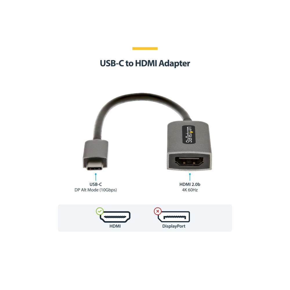 Produktbild för Startech USB C till HDMI-adapter - 4K 60 Hz video, HDR10 - USB-C till HDMI 2.0b adapterdongel - USB Type-C DP alt-läge till HDMI-monitor/skärm/TV - USB C till HDMI-konverterare - videokort - HDMI / USB - 13 cm