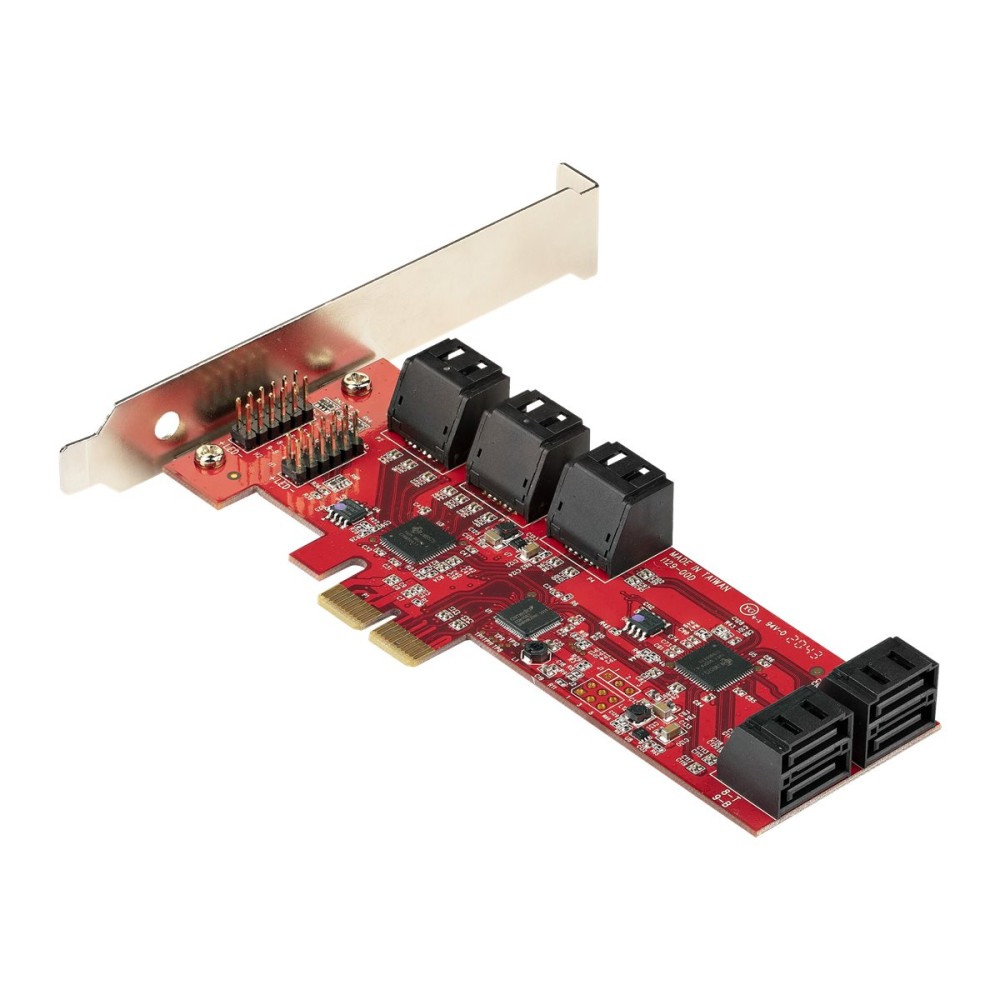 Produktbild för StarTech.com SATA PCIe-kort - PCIe SATA-expansionskort med 10 portar - 6 Gbps - Lågprofilfäste - 10 Mini-SAS till SATA-kablar - ASM1062 Non-Raid - PCI Express till SATA-omvandlare - kontrollerkort - SATA 6Gb/s - PCIe 2.0 x2