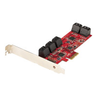 Produktbild för StarTech.com SATA PCIe-kort - PCIe SATA-expansionskort med 10 portar - 6 Gbps - Lågprofilfäste - 10 Mini-SAS till SATA-kablar - ASM1062 Non-Raid - PCI Express till SATA-omvandlare - kontrollerkort - SATA 6Gb/s - PCIe 2.0 x2