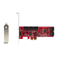 Produktbild för StarTech.com SATA PCIe-kort - PCIe SATA-expansionskort med 10 portar - 6 Gbps - Lågprofilfäste - 10 Mini-SAS till SATA-kablar - ASM1062 Non-Raid - PCI Express till SATA-omvandlare - kontrollerkort - SATA 6Gb/s - PCIe 2.0 x2