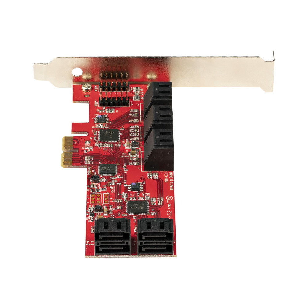 Produktbild för StarTech.com SATA PCIe-kort - PCIe SATA-expansionskort med 10 portar - 6 Gbps - Lågprofilfäste - 10 Mini-SAS till SATA-kablar - ASM1062 Non-Raid - PCI Express till SATA-omvandlare - kontrollerkort - SATA 6Gb/s - PCIe 2.0 x2
