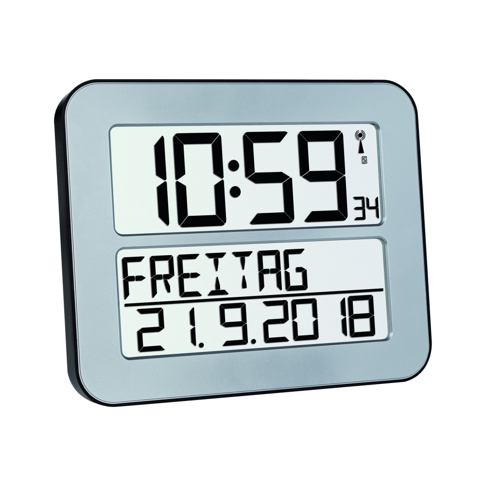 Produktbild för TFA Time Line Max - väckarklocka - elektronisk - skrivbord, väggmonterbar - silver