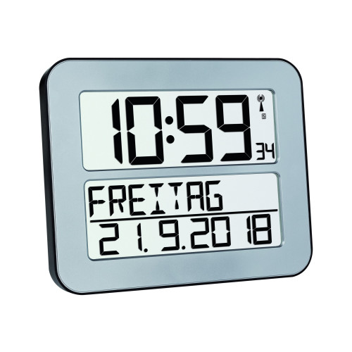 TFA Dostmann TFA Time Line Max - väckarklocka - elektronisk - skrivbord, väggmonterbar - silver