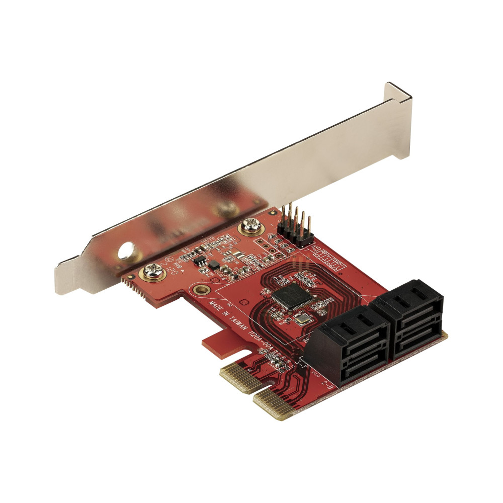 Produktbild för StarTech.com SATA PCIe-kort - PCIe SATA-expansionskort med 4 portar - 6 Gbps - Lågprofilfäste - Staplade SATA-kontakter - ASM1164 Non-Raid - PCI Express till SATA-omvandlare - kontrollerkort - SATA 6Gb/s - PCIe 3.0 x2