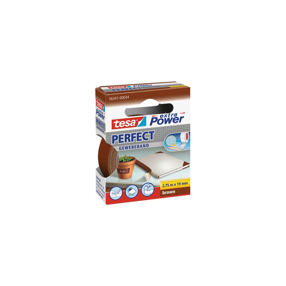 Produktbild för Tesa extra Power Perfect tygtejp - 19 mm x 2.75 m - brun