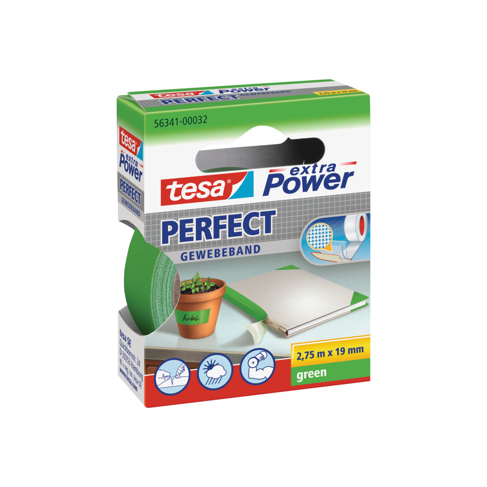Produktbild för Tesa extra Power Perfect tygtejp - 19 mm x 2.75 m - grön