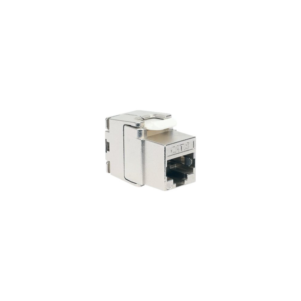 Produktbild för Intellinet Cat8.1 40G Shielded Toolless Keystone Jack, For Easy and Quick Snap-in Deployment, Ideal for Data Centers, STP, for Solid & Stranded Wire, Gold-plated Contacts, Metal Housing - nätverkskontakt