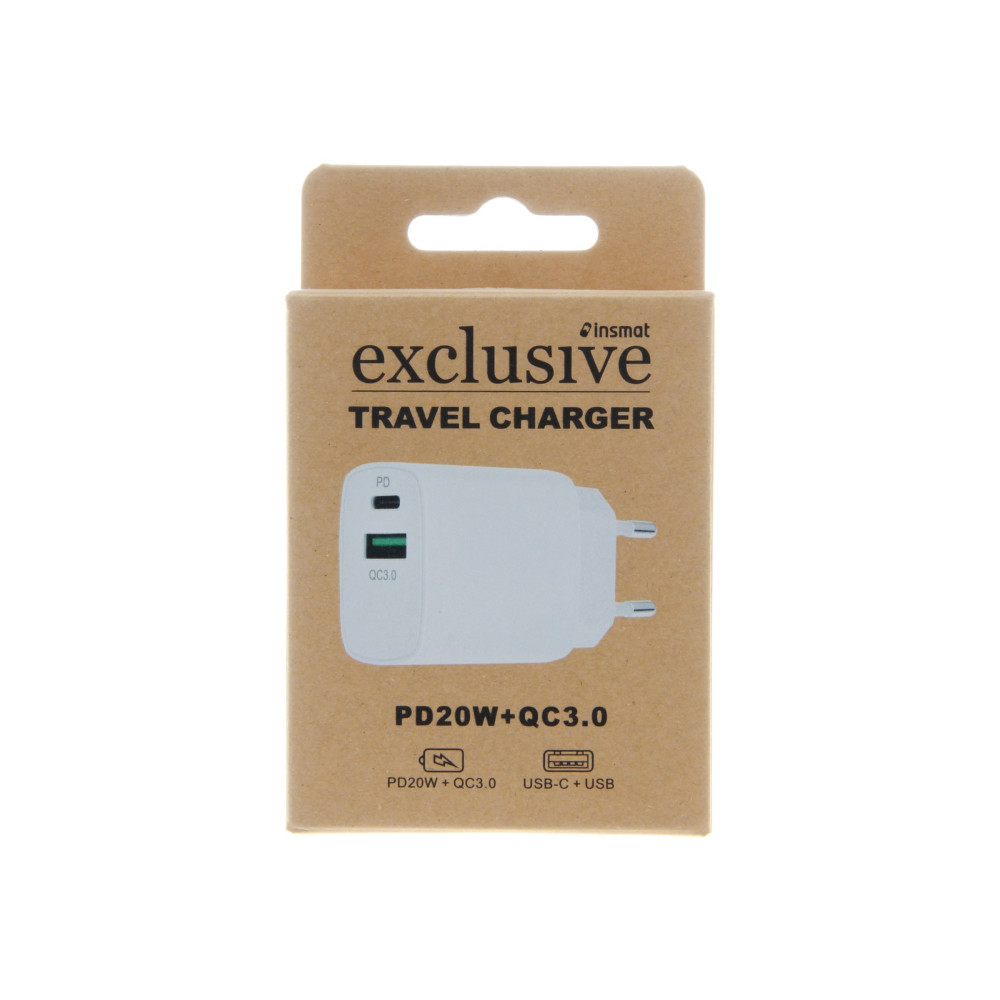 Produktbild för Insmat travel charger strömadapter - USB, USB-C - 20 watt