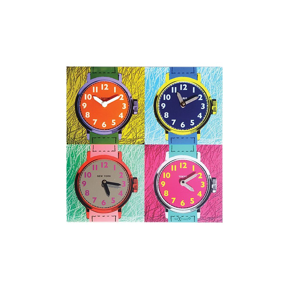 Produktbild för Nextime Time Zones - klocka - kvadrat - kvarts - väggmonterbar - 43 x 43 cm