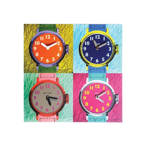 NeXtime Nextime Time Zones - klocka - kvadrat - kvarts - väggmonterbar - 43 x 43 cm