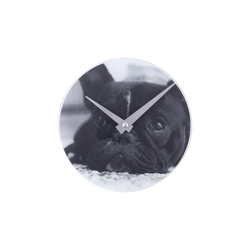 Produktbild för Nextime Little Dog - klocka - kvarts - skrivbord, väggmonterbar - 20 cm - vit, fransk bulldogg