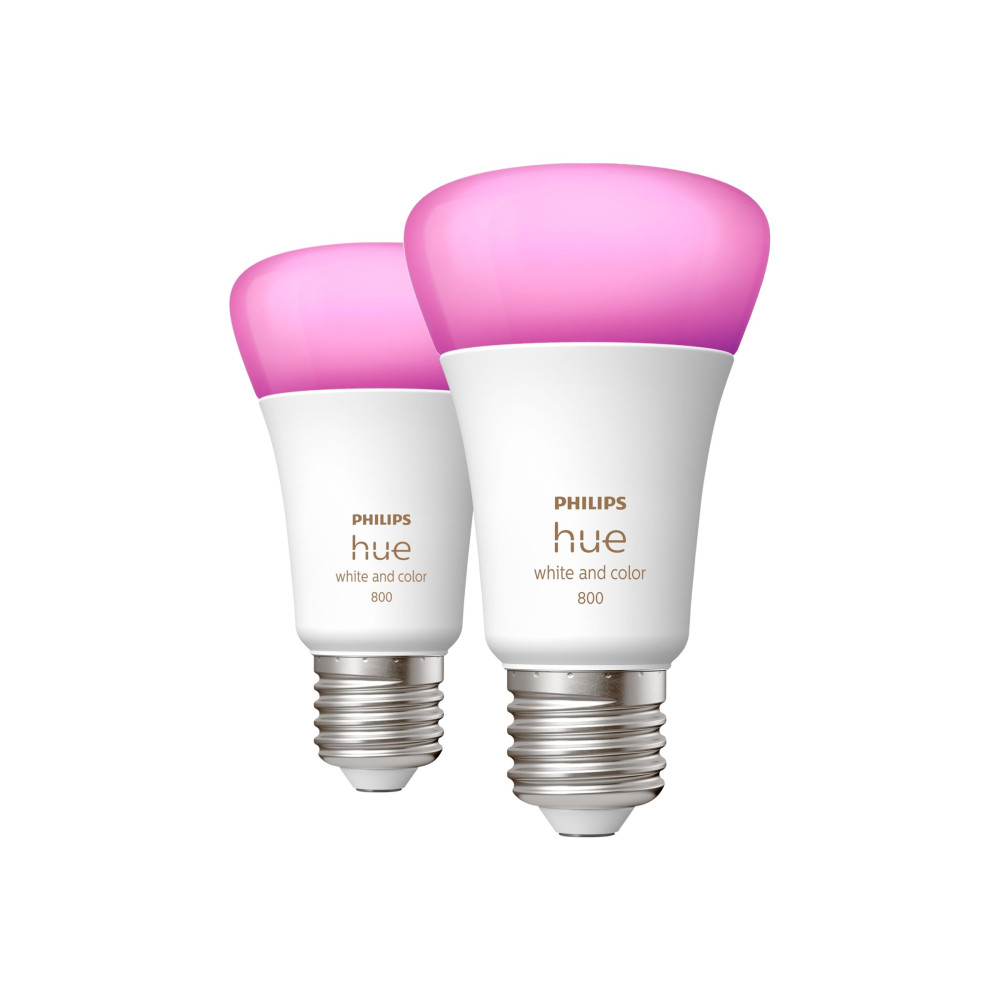 Produktbild för Philips Hue - LED-glödlampa - form: A60 - E27 - 6.5 W - 16 miljoner färger - 2000-6500 K - vit (paket om 2)