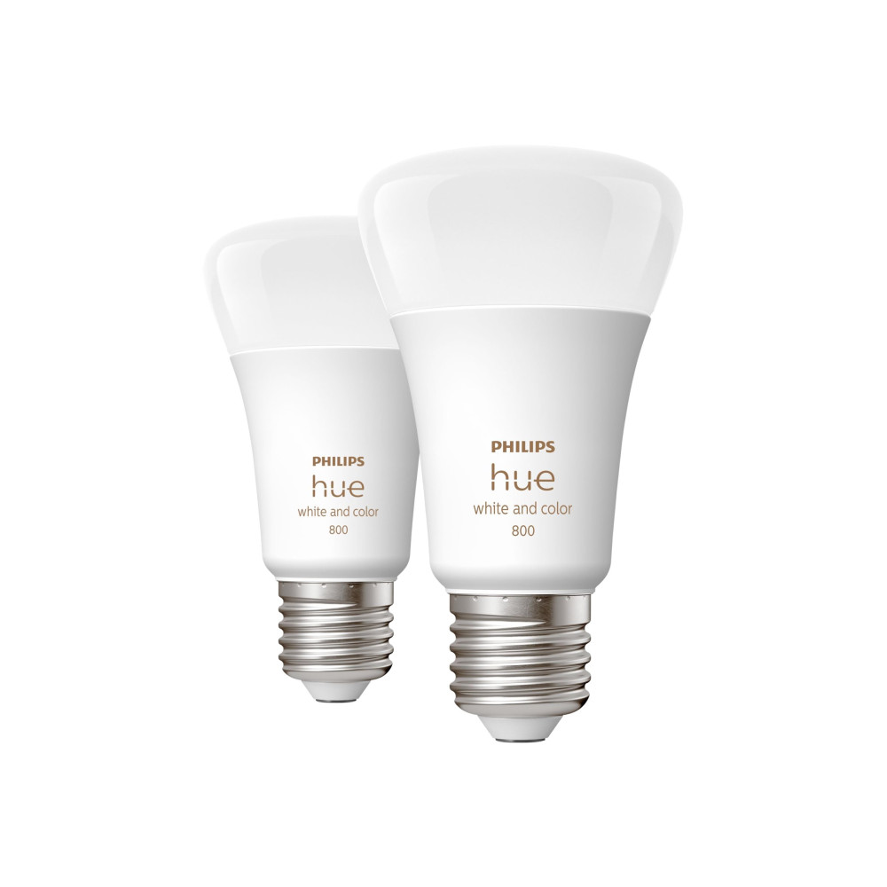 Produktbild för Philips Hue - LED-glödlampa - form: A60 - E27 - 6.5 W - 16 miljoner färger - 2000-6500 K - vit (paket om 2)